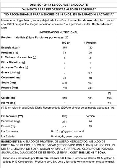Proteina Dymatize ISO 100 1.4 Lb Gourmet Chocolate 635 gr