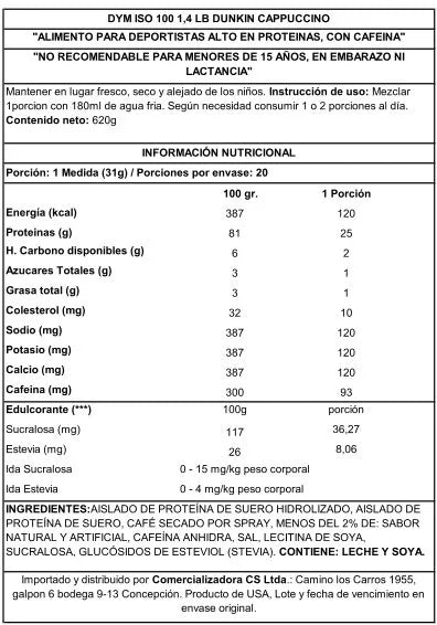 Dymatize Proteina ISO 100 1.4 Lb Dunkin Cappuccino