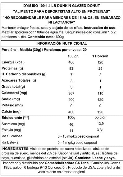 Proteina Dymatize ISO 100 1.4 Lb Dunkin Glazed Donut 635 gr