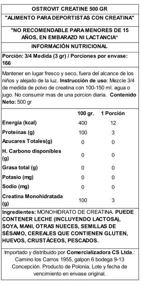 Creatina Ostrovit  500 G Sin Sabor